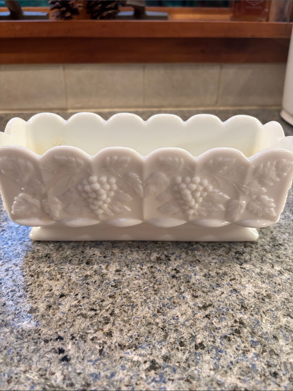 Vintage Westmoreland White Milk Glass Grape Pattern Planter